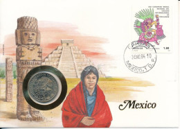 Mexikó 1981. 1P Cu-Ni, Felbélyegzett Borítékban, Bélyegzéssel, Német Nyelvű Leírással T:UNC Mexico 1981. 1 Peso Cu-Ni In - Unclassified