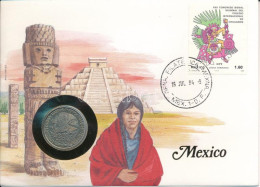 Mexikó 1982. 1P Cu-Ni Felbélyegzett Borítékban, Bélyegzéssel T:AU Mexico 1982. 1 Peso Cu-Ni In Envelope With Stamp And C - Unclassified