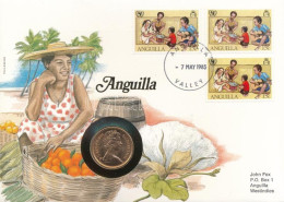 Nagy-Britannia 1981. 25p Bronz "II. Erzsébet", Felbélyegzett "Anguilla" Borítékban, Bélyegzéssel, Német Nyelvű Leírással - Unclassified