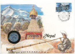 Nepál 1975. 5p Felbélyegzett Borítékban, Bélyegzéssel, Német Nyelvű Leírással T:XF  Nepal 1975. 5 Paisa In Envelope With - Unclassified
