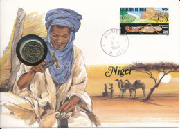 Niger Felbélyegzett Borítékban, Bélyegzéssel, Benne Nyugat Afrikai Államok 1987. 50Fr, Német Nyelvű Leírással T:UNC  Nig - Unclassified