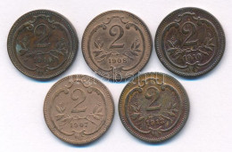 Ausztria 1906-1913. 2h Bronz (5xklf) T:AU,XF Austria 1906-1913. 2 Heller Bronze (5xdiff) C:AU,XF - Unclassified