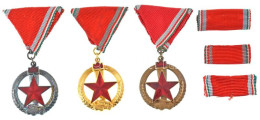 1974. "Tűzbiztonsági Érem Arany, Ezüst és Bronz Fokozata" (3xklf) Zománcozott Fém Kitüntetések, Mindegyik Mellszalagon,  - Unclassified