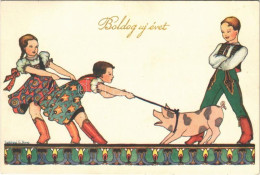 ** T2/T3 Boldog Újévet! Magyar Folklór Művészlap / Hungarian Folklore Art Postcard With New Year Greetings S: Szilágyi G - Unclassified