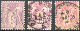 [O SUP] N° 95/95b, Les 3 Nuances Du 5F - Cote: 330€ - 1876-1878 Sage (Type I)