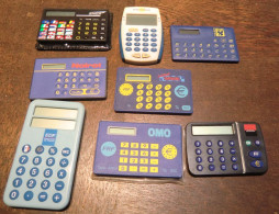 Lot 8 Calculatrices Convertisseur Franc Euro Publicitaire SG OMO Lustucru Chelles Banque De France EDF Noirot SNCF - Other Apparatus