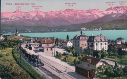 Stäfa ZH, Bahnhof Und Post, Chemin De Fer, Train à Vapeur En Gare (6.7.1911) - Stäfa