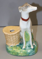 - ANCIEN ENCRIER PORCELAINE XIXe Avec Un CHIEN LEVRIER ? COLLECTION Bureau   E - Calamai