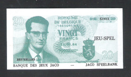 BANKBILJET 20 F - JACO SPEELBANK - BANQUE DE JEUX - KIMEX BRUXELLES  - 9,5 Cm X 5 Cm  (BB 18) - [ 8] Fakes & Specimens