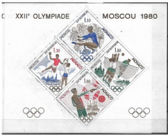 Monaco Bloc Spécial Gommé N°11** Timbre N°1218/1221 Jeux Olympiques De Moscou Cote 300€. - Errors And Oddities