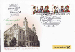 Special Stamp On The Cover Intern. Briefmarkenausstellung Monacophil 2013, Monaco, Deutsche Post 200 Jahre Skat - Lettres & Documents