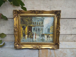 Tableau Vue De Paris Animée XXème Signée Cadre Doré - Oils