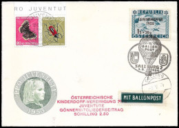 1953 ÖSTERREICH 11 BALLONPOST BALLOOPN MISCHFRANKATUR MIXED FRANKING SCHWEIZ PRO JUVENTUTE ERSTTAG 1.DEZ FDC - Ballonpost