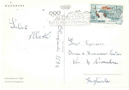 ANNULLO TARGHETTA OLIMPIADI INVERNALI 1956 SCI SLALOM FEMMINILE CARTOLINA CORTINA - Winter 1956: Cortina D'Ampezzo