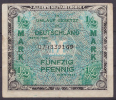 All. Militärbehörde: 50 Pfennig, Serie 1944, Gebraucht - 1/2 Mark