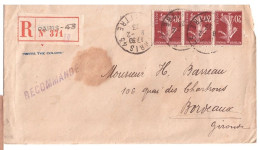 PARIS 43 Lettre Recommandée Entête YMCA Sigle CACHE Par Etiquette Reco 20c Semeuse Yv 139 Ob 8 2 1923 - Briefe U. Dokumente