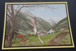 Telfes Im Stubaital Mit Habicht Und Stubaier Gletscher - Original Aquarell Von René Rietmeyer, Tirol - Telfs
