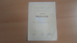 Delcampe - Gasilci/firemen.GZS.Obcinska Gasilska Zveza Kranj.Priznanje.PGD Besnica - Décrets & Lois