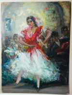 3970 ART / Pintura Al Oleo Sobre Cartulina De Bailarina De Flamenco Obra De MANUEL ESCUDERO 21x28cm 1970 - Oils