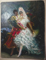 3971 Pintura Al Oleo Sobre Cartulina De Torero Y Andaluza Firmada Por MANUEL ESCUDERO 25x33cm 1970 - Oils