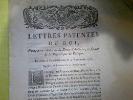 1778 ARREST LETTRES PATENTES ROI  PORTANT ABOLITION DU DROIT D AUBAINE EN FAVEUR REPUBLIQUE POLOGNE / POLAND POLEN - Décrets & Lois