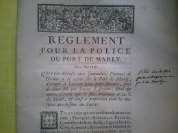1738 REGLEMENT POUR LA POLICE DU PORT DE MARLY  VENTE DE GRAINS YVELINES - Décrets & Lois