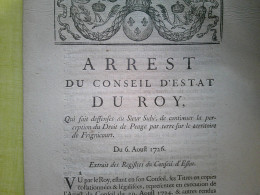 1726 ARREST CONSEIL DU ROY  SUPPRIME DROIT PEAGE  SUR TERRITOIRE DE FRIGNICOURT MARNE FLEUR DE LYS - Décrets & Lois