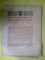 1726 DE PART LES PREVOST  MARCHANDS ECHEVINS DE VILLE DE PARIS  COCHES PAR EAU NOGENT BRAY NEMOURS VALVIN - Décrets & Lois