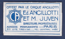 Publicité Papier à Cigarette Complet Cirque Ancilliotti Circus Cirk - Andere & Zonder Classificatie