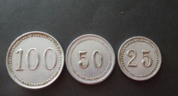 TOKEN CHIPS JETON FISH لبنان LEBANON 100 - 50 - 25 PLATES VINTAGE CASINO Private ALUMINUM METAL RARE - Brothel Tokens