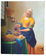 Tableau Peinture Portrait Huile Sur Toile " La Laitière" D'après Johannes Vermeer (1632-1675) - Oils