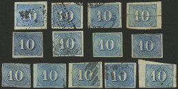 BRAZIL: Sc.37, 1854 10r Blue X13 Used Examples, Varied Shades, Cancels Etc., Fine To VF General Quality! - Other & Unclassified