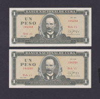 CUBA 1 PESO 1986 UNC/SC PAREJA CORRELATIVA - Cuba