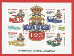 BLOC FEUILLET N°F2956 NON DENTELE 125EME ANNIVERSAIRE AUTOMOBILE CLUB DE MONACO NEUF** SUPERBE - Errors And Oddities