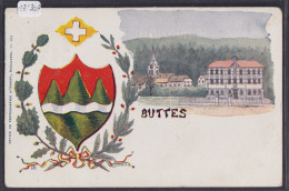 Buttes - Armoiries De L'ancienne Commune - Dessin Du Collège Et De L'église (17'309) - Val-de-Travers
