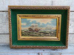 Tableau Peinture Marine Navires Voiliers XXème Signé Cocke - Oils