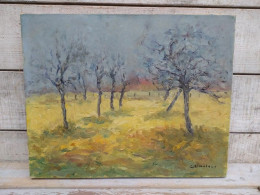 Ancien Tableau Paysage Verger En Hiver Signé Georges Doublet - Oils