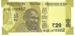 Delcampe - INDIA P110a2   20 RUPEES 2019  LETTER  L    UNC. - Inde