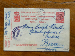 LUXEMBOURG  - POSTKARTE 10 C.  FROM  LUXEMBOURG 14/6/18  TO DERN - SUISSE - 1882 Allégorie