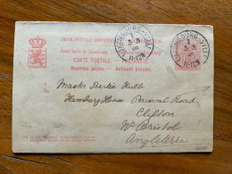 LUXEMBOURG  - POSTKARTE REPONSE PAYEE 10 + 10 C.  FROM  LUXEMBOURG-VILLE 3/3/89  TO BRISTOL - INGHILTERRA - 1882 Allégorie