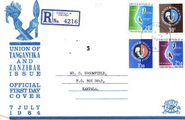 (RECTO / VERSO) UNION OF TANGANYIKA & ZANZIBAR ISSUE - ENVELOPPE  AVEC BEAUX TIMBRES - FIRST DAY COVER THE 07/07/1964 - Zanzibar (1963-1968)