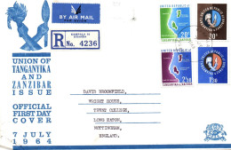 (RECTO / VERSO) UNION OF TANGANYIKA & ZANZIBAR ISSUE - ENVELOPPE  AVEC BEAUX TIMBRES - FIRST DAY COVER THE 07/07/1964 - Zanzibar (1963-1968)