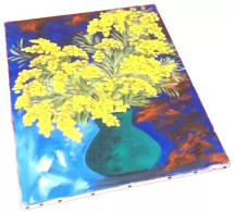 Artiste TAF   Tableau Huile Sur Toile   Nature Morte   " Bouquet De Mimosa " - Oils