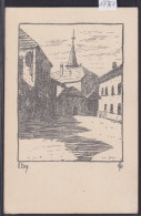 Etoy - La Place Derrière Le Temple : Dessin - Litho Grunder Wichtrach ( 17'351 A) - Étoy
