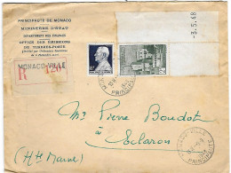 Sur Lettre Recommandée  MONACO-VILLE Principauté Ministère D'Etat Yv 306 & 277 Bdf Avec Date - Cad 8 9 1948 - Covers & Documents
