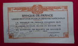 Versement D'or Pour La Défense Nationale, Banque De France, 1915, Caisse D'épargne, 79, Airvault, Frais Fr 2.15 E - A - C