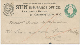 GB Superb EVII ½d Bluegreen Stamped To Order Postal Stationery Envelope (H&B ES30 Size C; SUN INSURANCE OFFICE, LONDON W - Covers & Documents