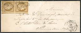 Obl. 1 - Paire Du 10c. Bistre-jaune, Avec Amorce De 3 Voisins, Obl. PC 1673 S/lettre Frappée Du CàD De LAVAL Du 21 Mai 1 - 1849-1850 Ceres