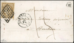 Obl. 1b - 10c. Bistre-verdâtre, Obl. Grille S/lettre Frappée Du CàD De CAMBRAI Du 3 Août 1851 à Destination De BOUCHAIN  - 1849-1850 Ceres