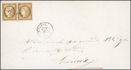 Obl. 1b - Paire Du 10c. Bistre-verdâtre Obl PC 591 S/lettre Frappée Du CàD LACAMBE Du 14 Février 1852 à Destination De L - 1849-1850 Ceres